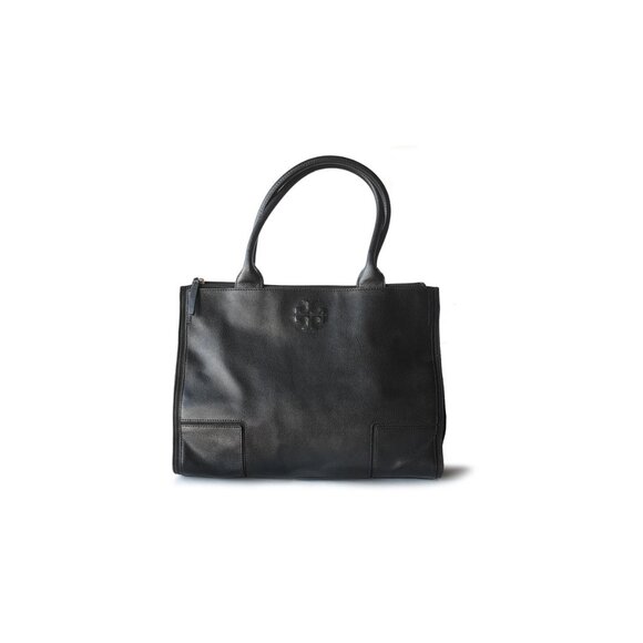 TORY BURCH Ella Bag Large Pebbled Black Tote Organizer
